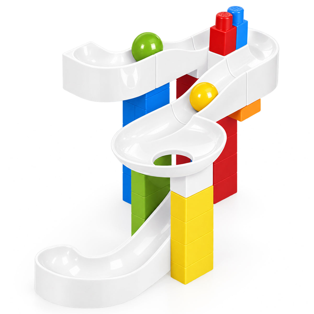 DOLU Marble Run Big Tube Ball Tower with Building Blocks Toy Playset for Kids
