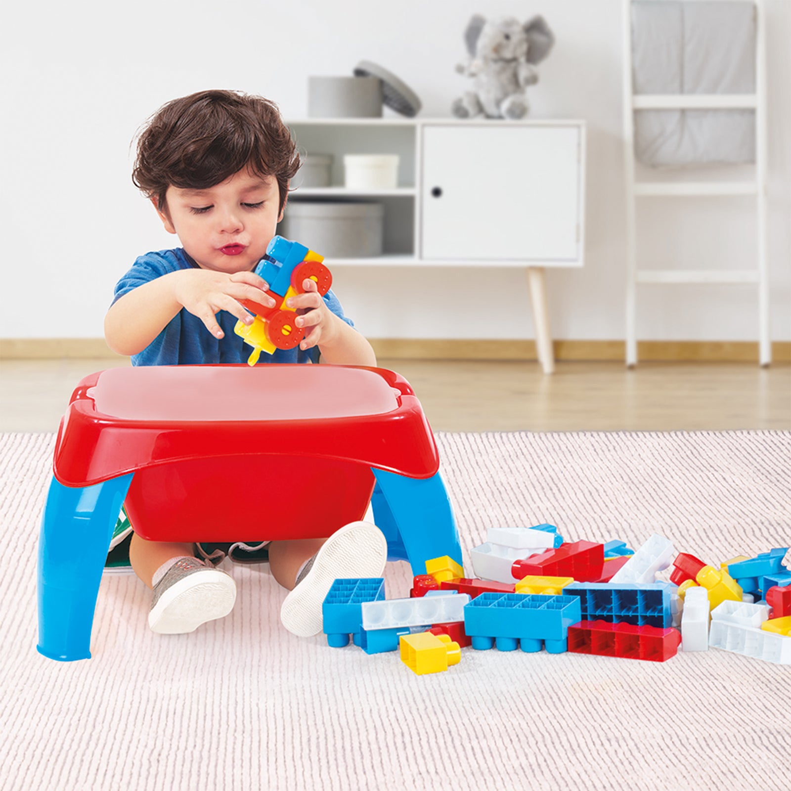 DOLU Activity Play Table with 30 Pcs Jumbo Building Blocks and Storage for Kids - VMInnovations