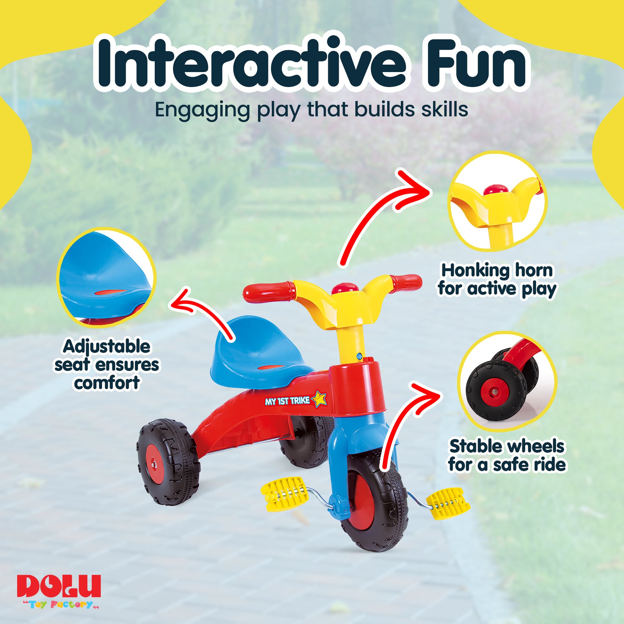 Dolu Trike for Toddlers, Tricycle for Ages 2-5, Ride-On Toy with Horn (Open Box)