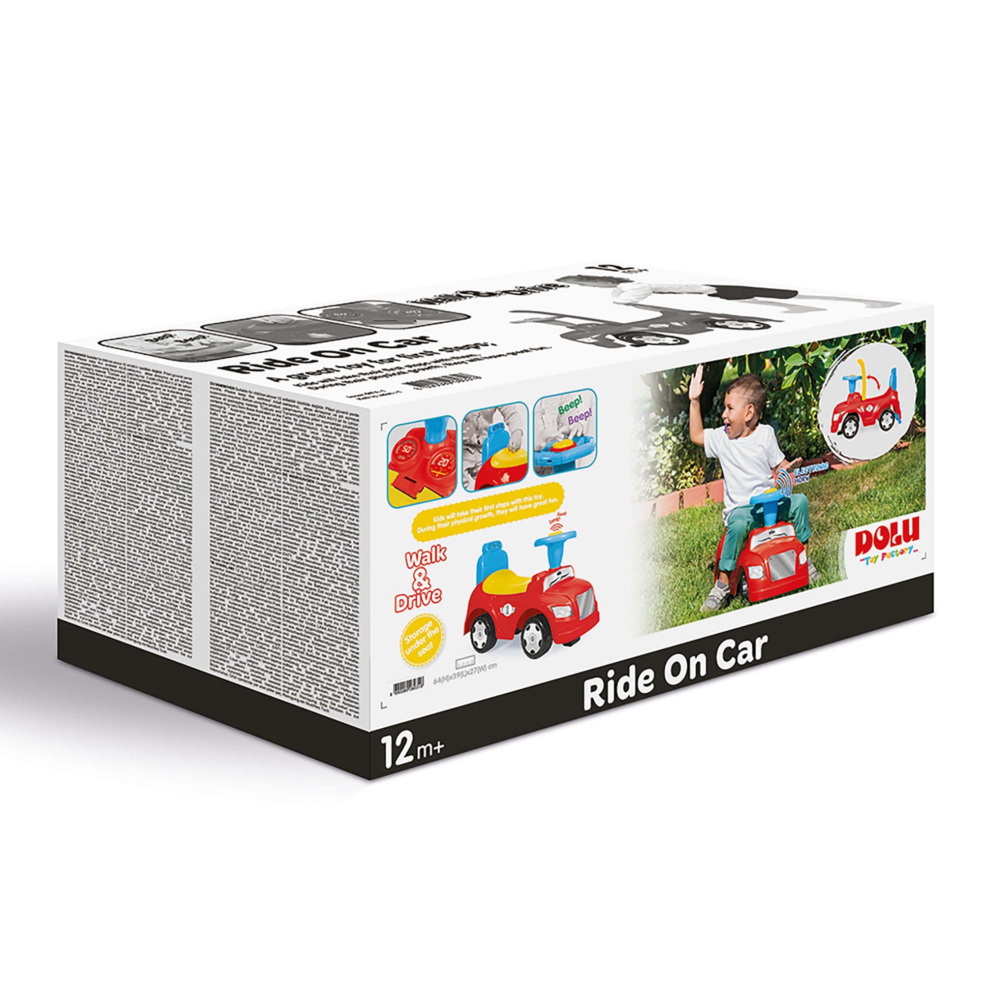 Dolu 2-in-1 Step Car Ride-On Toy and Walker, with Under-Seat Storage Compartment - VMInnovations