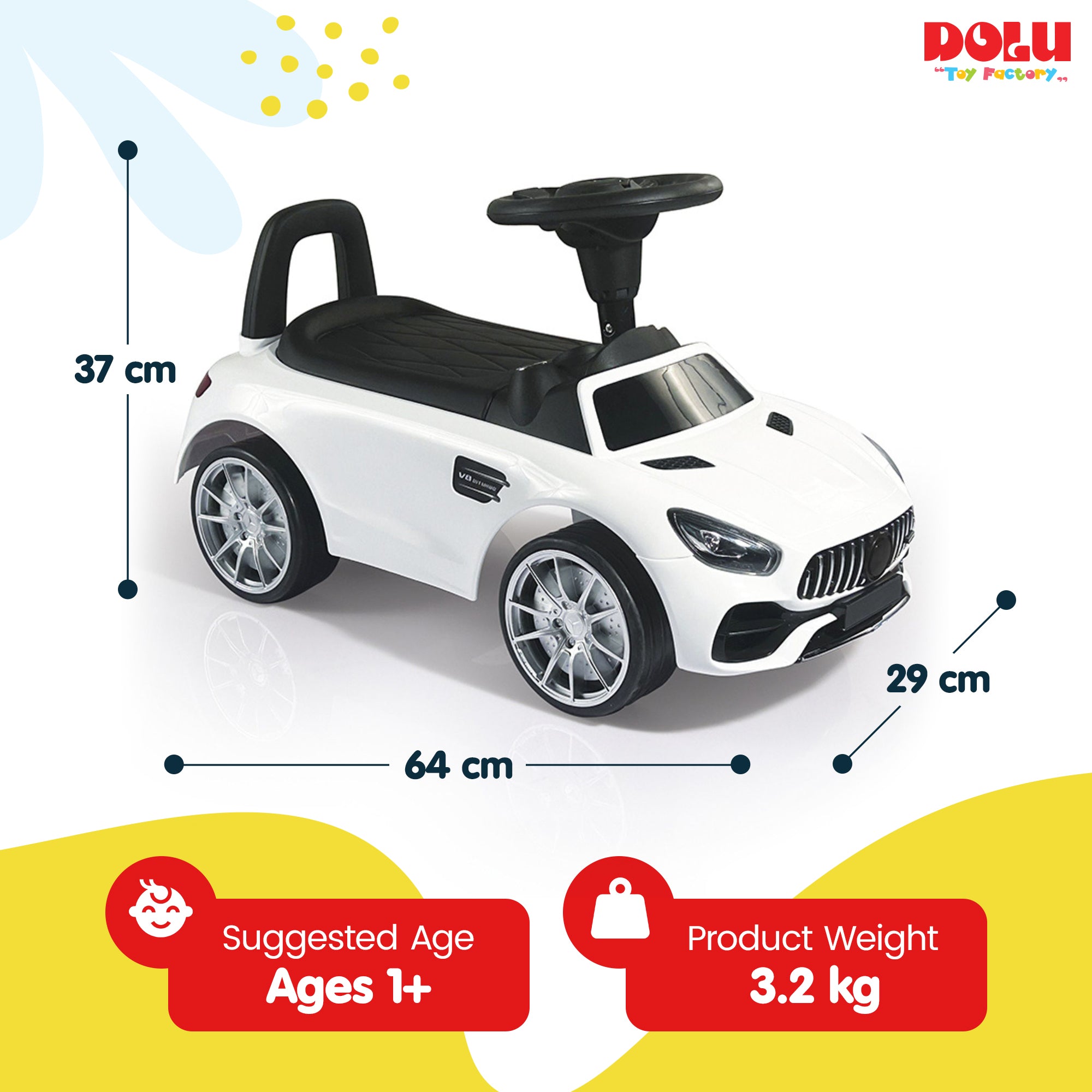 DOLU Ride-On Car for Toddlers, Foot-Powered Push Toy w/Horn for 12mo & Up, White - VMInnovations