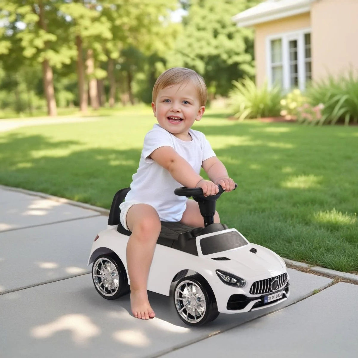 DOLU Ride-On Car for Toddlers, Foot-Powered Push Toy w/Horn for 12mo & Up, White - VMInnovations