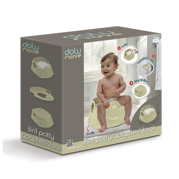 Dolu Nuve 3-in-1 Potty, Toilet Adapter, and Step Stool, Ergonomic Design, Green - VMInnovations