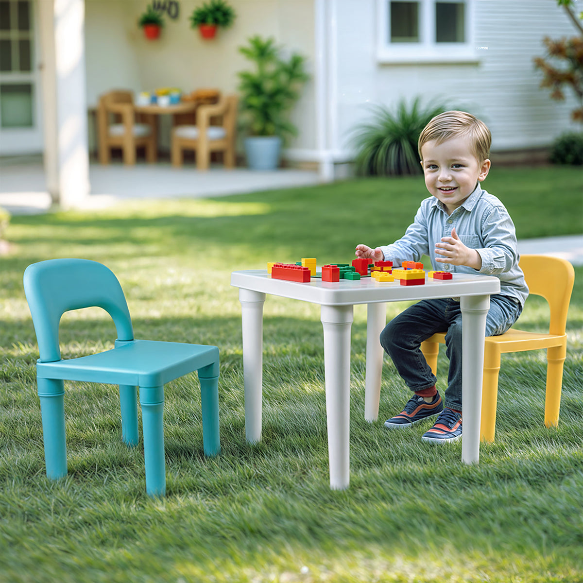 Dolu Kids Table & 2 Chairs Set, Toddler-Sized Plastic Play Furniture (Open Box) - VMInnovations