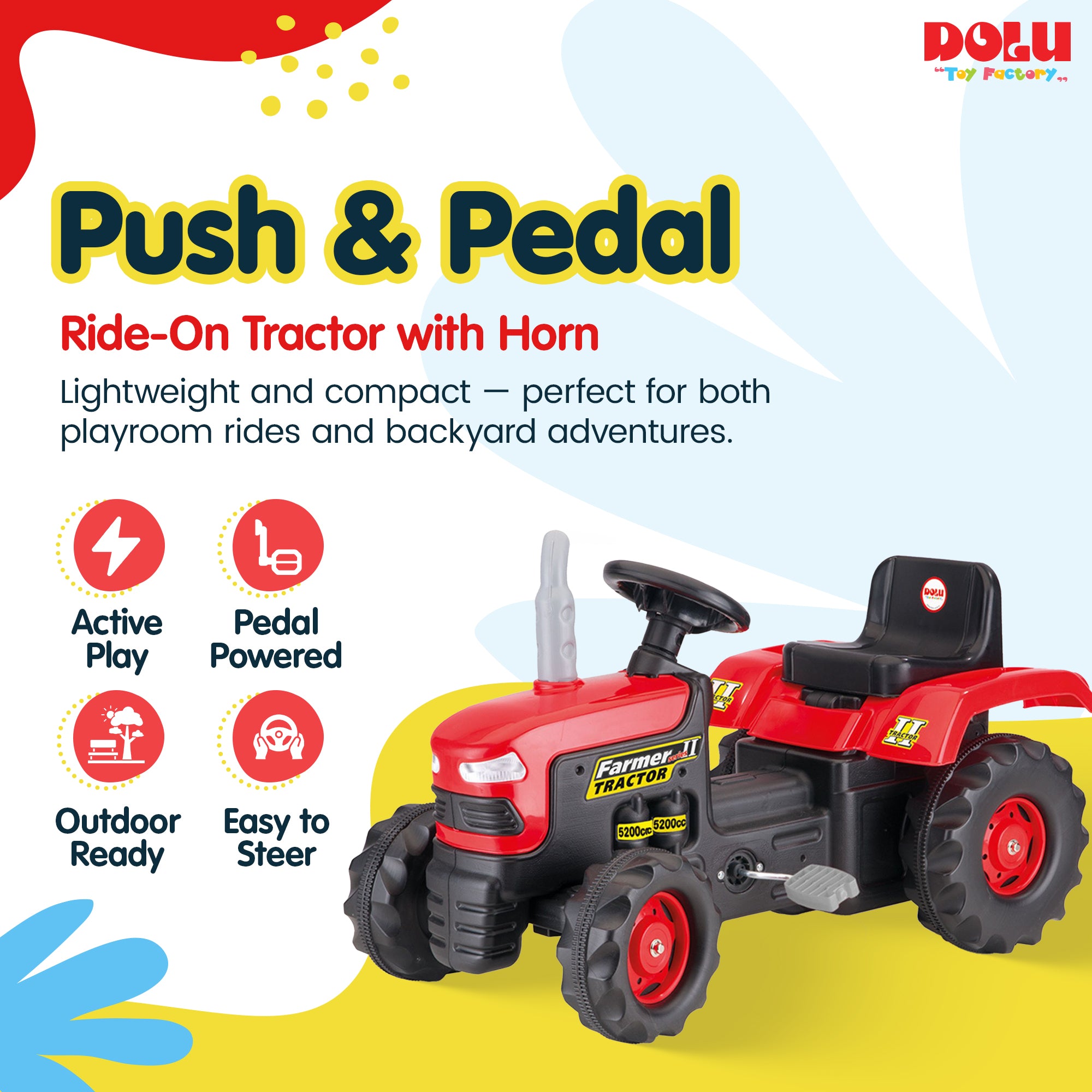 DOLU Pedal Tractor Ride On Toy, Durable Outdoor Car for Kids Ages 3 and Up, Red - VMInnovations