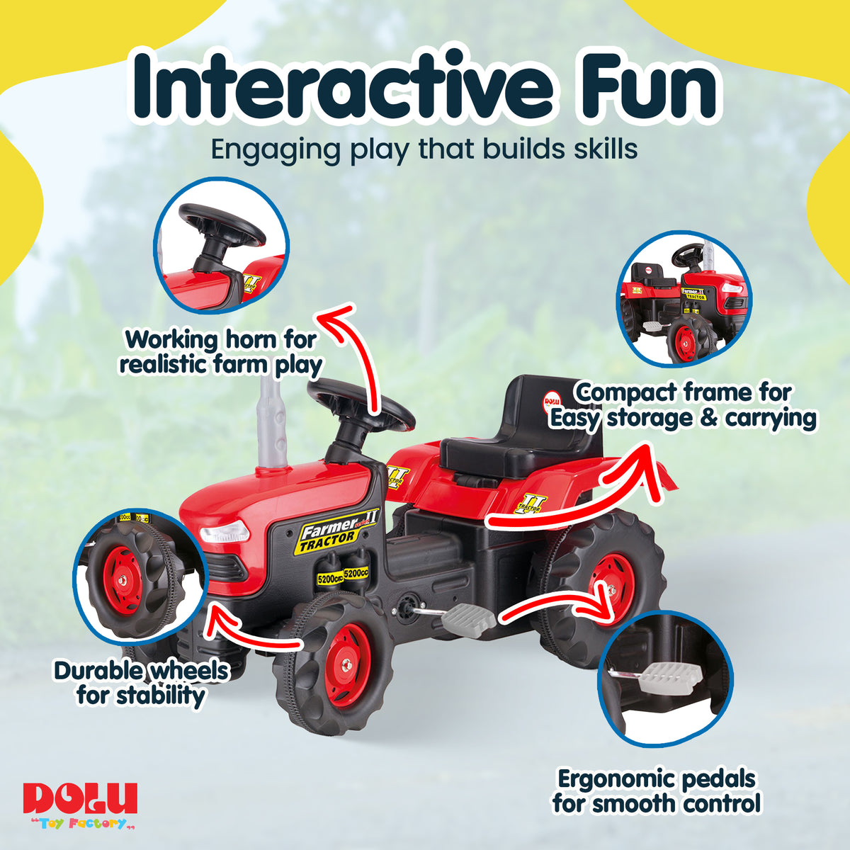 DOLU Pedal Tractor Ride On Toy, Durable Outdoor Car for Kids Ages 3, (Open Box)