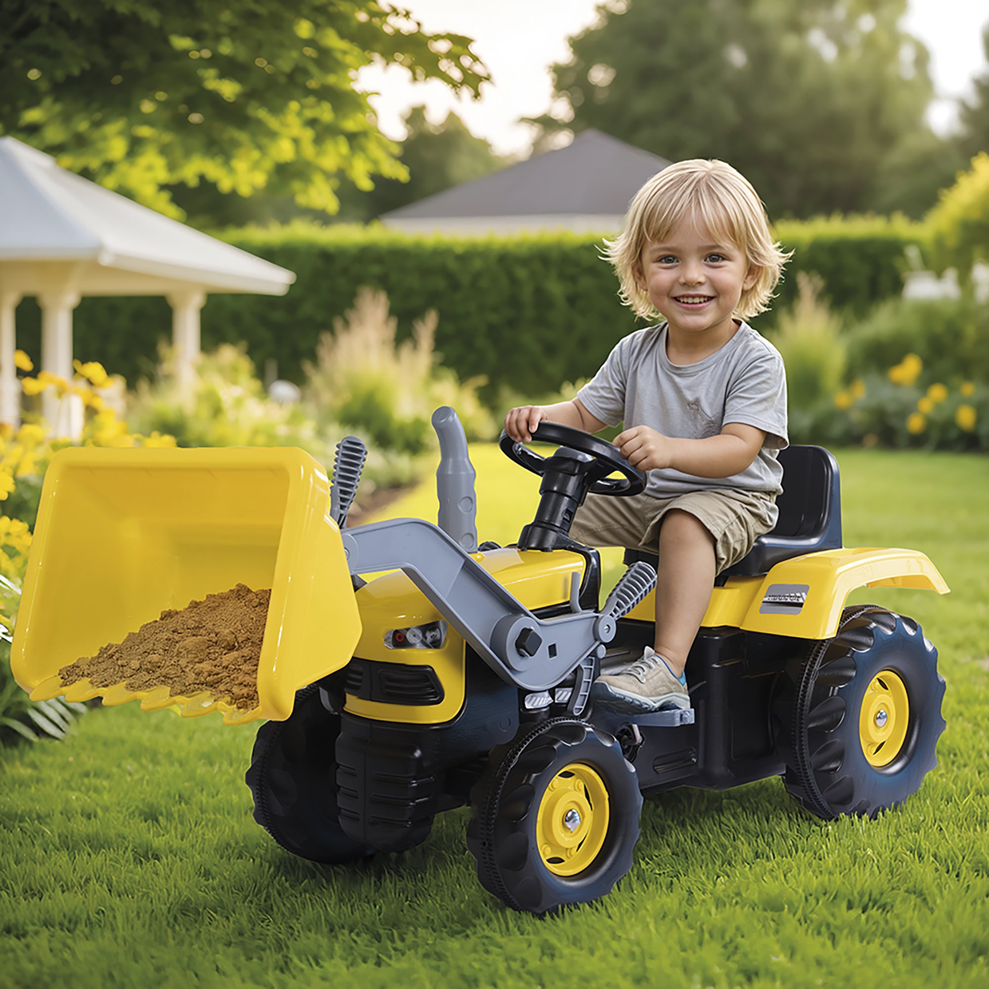 DOLU Kids Pedal Tractor and Excavator Ride On Toy with Adjusting Seat (Open Box) - VMInnovations