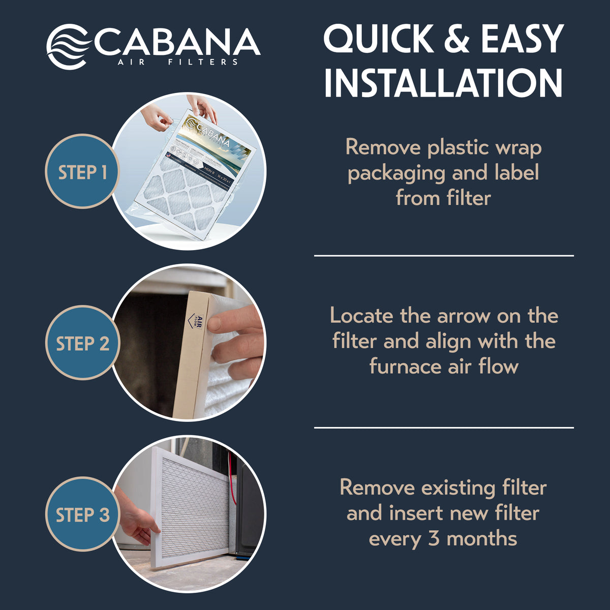 Cabana Air Filters 6 Pack HVAC Furnace Air Filters, MERV 13, 12 x 12 x 1, White