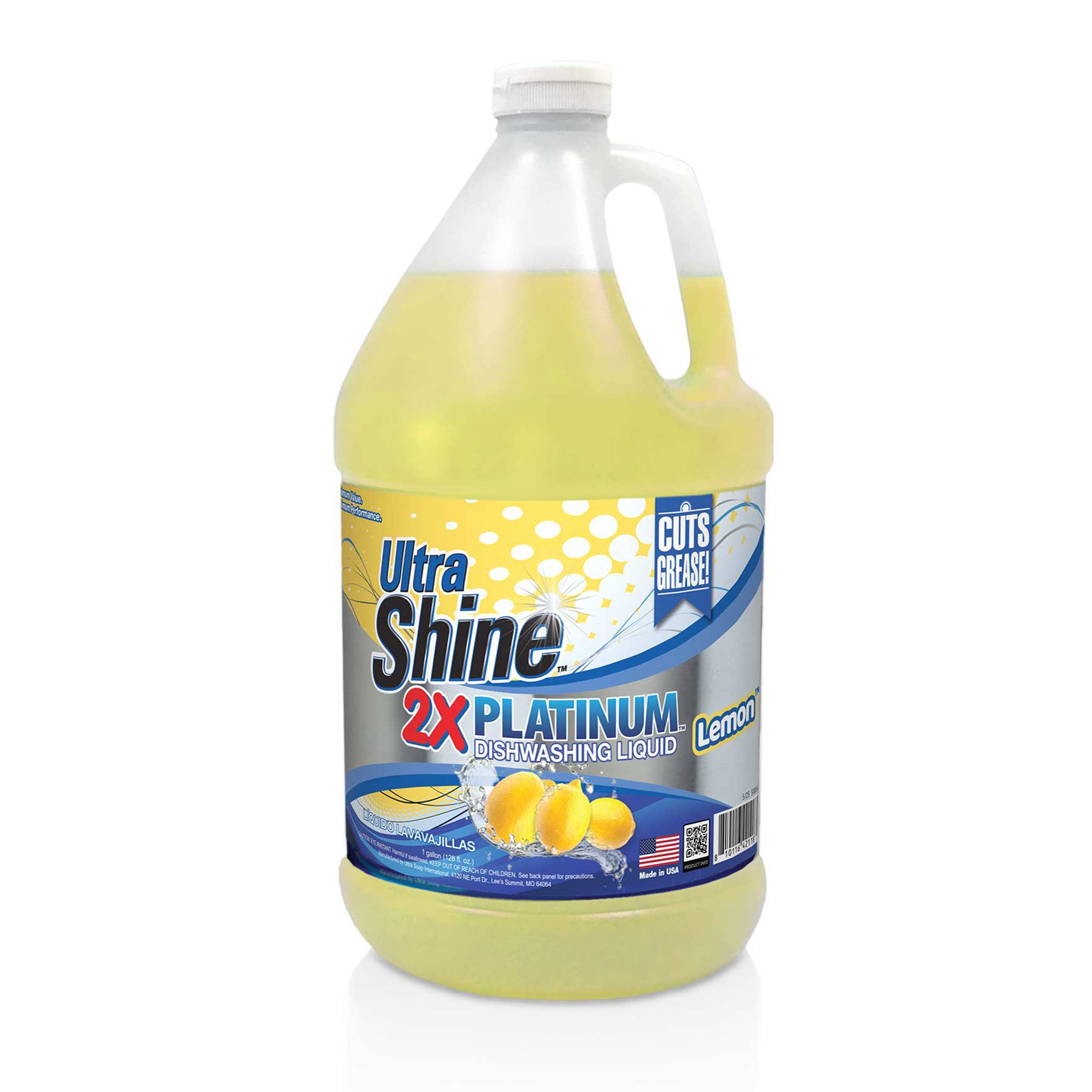 Ultra Shine ™ 4 Pack 2X Platinum™ Dish Cleaning Liquid, Lemon, 1 Gallon, Yellow - VMInnovations