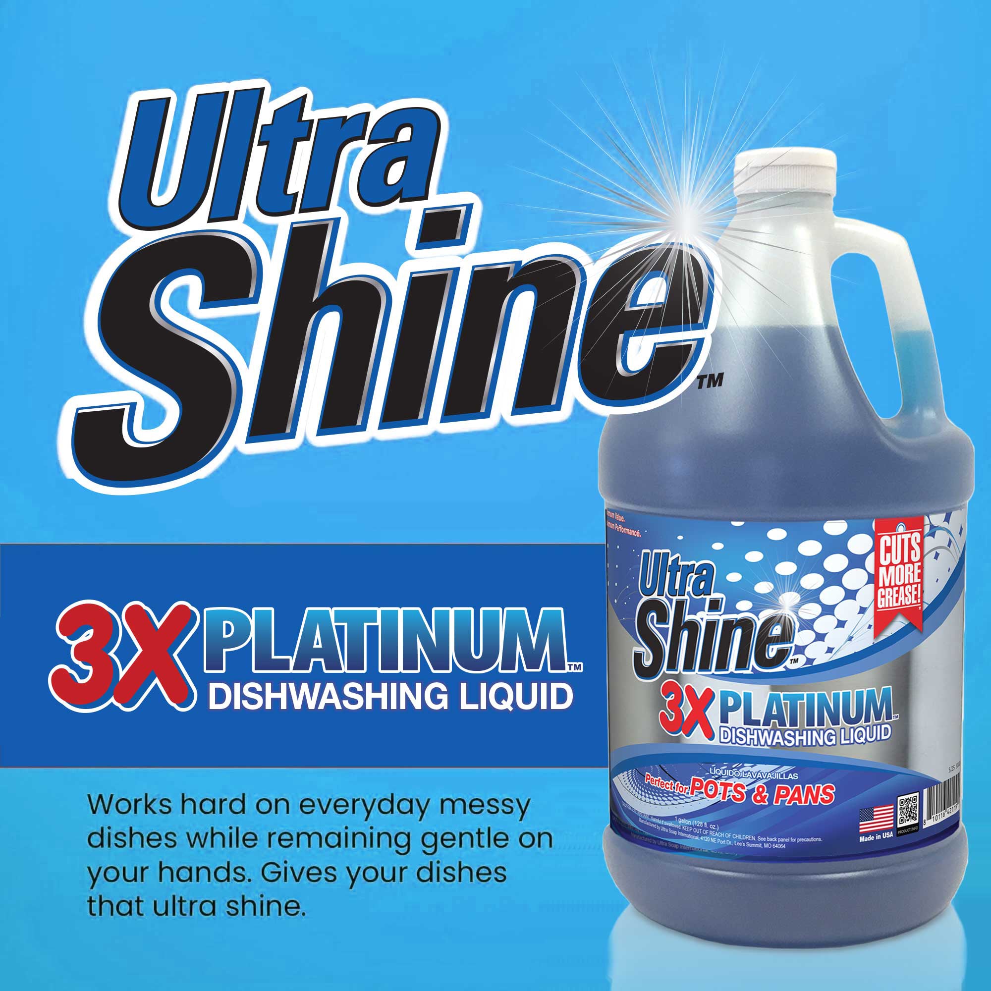 Ultra Shine™ 4 Pack 3X Platinum™ Dishwashing Liquid Grease Remover, 1 Gallon - VMInnovations