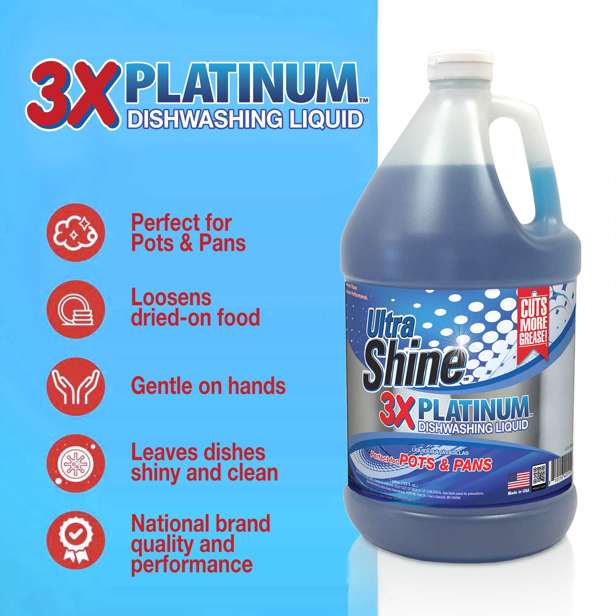 Ultra Shine™ 4 Pack 3X Platinum™ Dishwashing Liquid Grease Remover, 1 Gallon - VMInnovations
