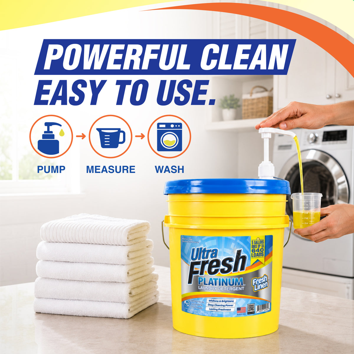 Ultra Fresh Platinum 5 Gal Laundry Detergent, Up to 640 Loads, Fresh Linen Scent