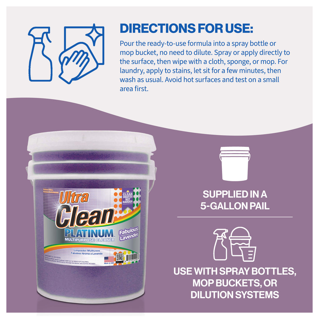 Ultra Clean Platinum Multipurpose Cleaner, Non-Abrasive, Lavender, 5 Gallons - VMInnovations
