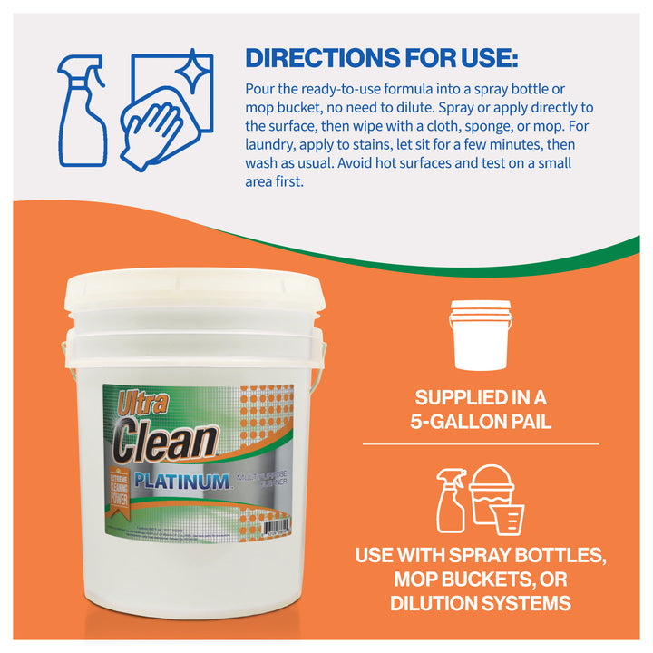 Ultra Clean Platinum Multipurpose Cleaner, Non-Abrasive, Citrus Scent, 5 Gallons - VMInnovations
