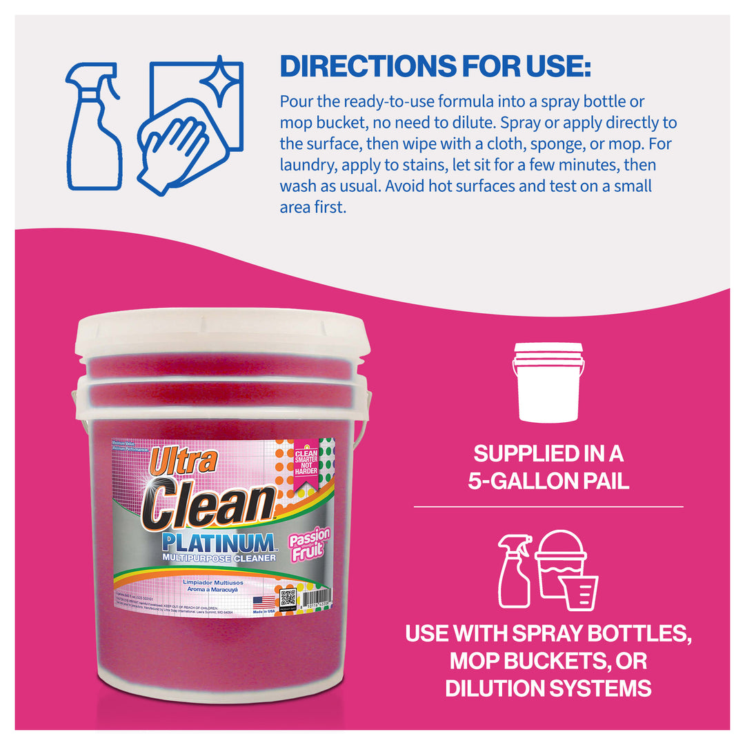 Ultra Clean Platinum Multipurpose Cleaner, Non-Abrasive, Passion Fruit, 5 Gal - VMInnovations