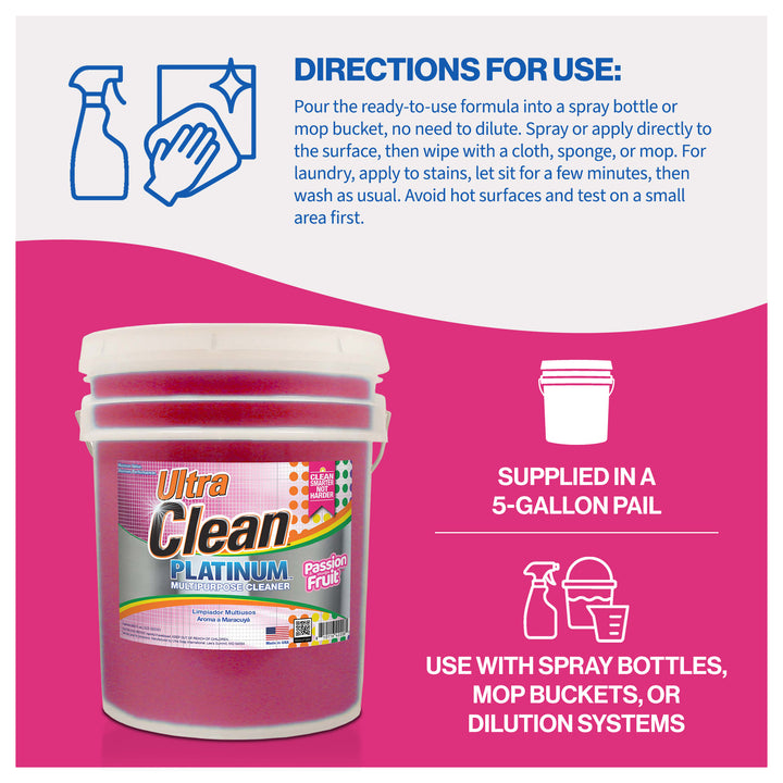 Ultra Clean Platinum Multipurpose Cleaner, Non-Abrasive, Passion Fruit, 5 Gal - VMInnovations