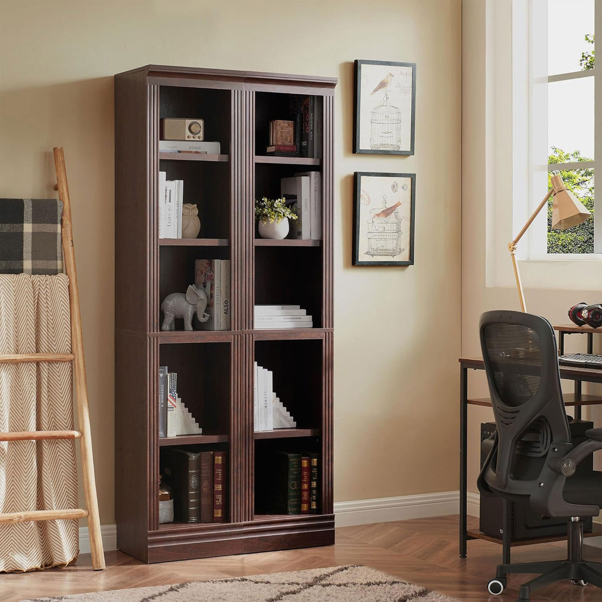 VAUXHILL & CO. Halston Narrow Bookcase, Adjustable Open Shelving Unit, Cherry