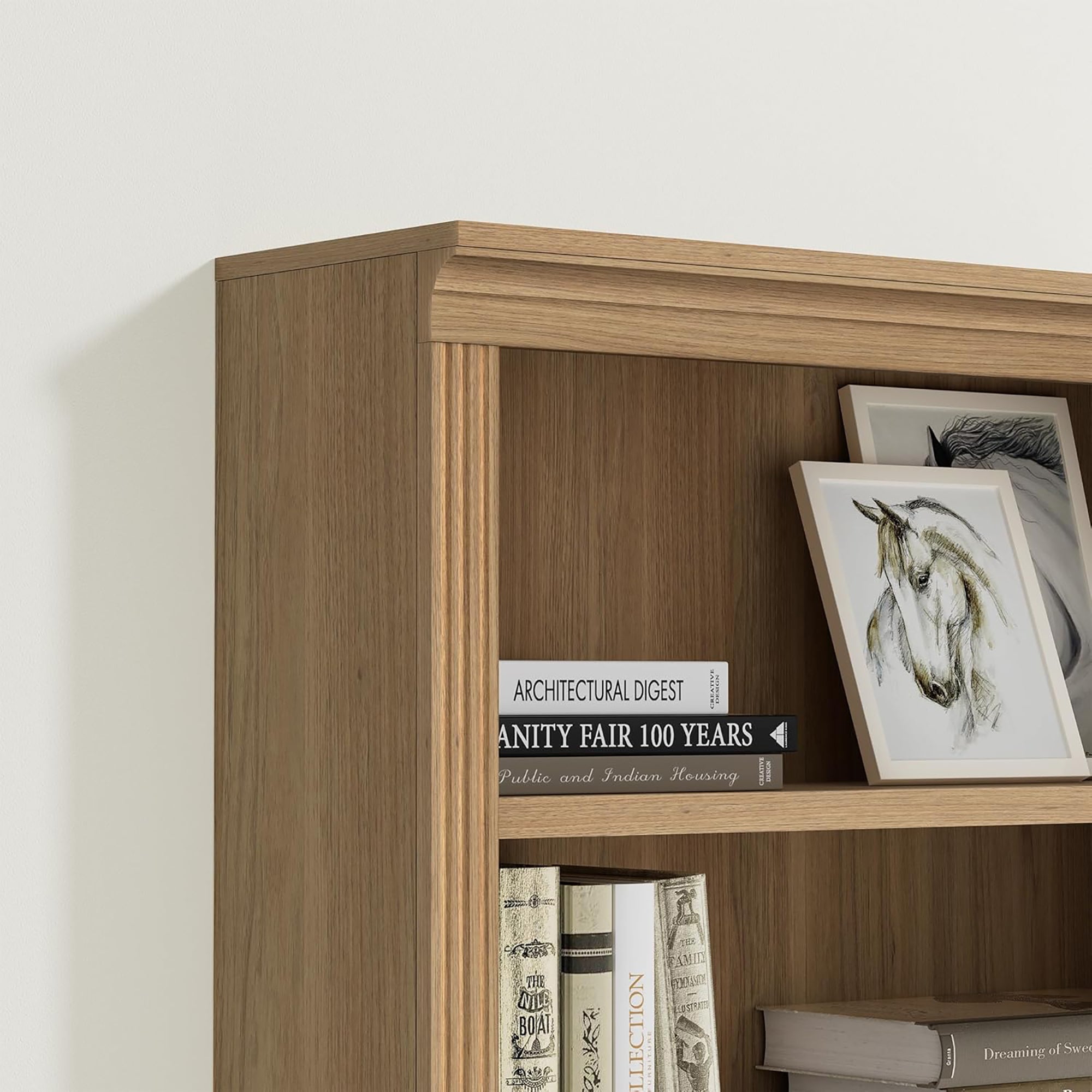VAUXHILL & CO. Halston Standard Bookcase, Doors, Shelving Unit, Oak (Open Box) - VMInnovations