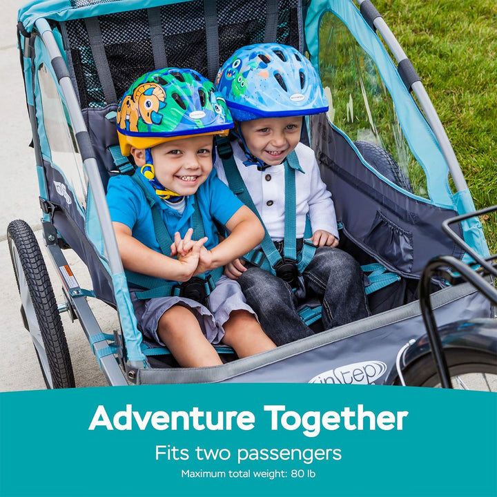 InStep Take 2 Folding Frame Outdoor Nylon Bike Trailer with Double Seat, Blue - VMInnovations