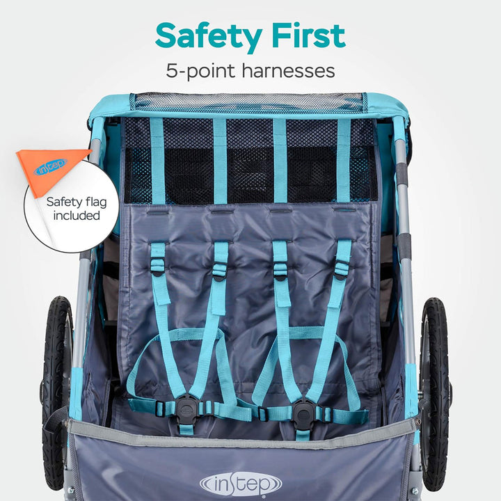InStep Take 2 Folding Frame Outdoor Nylon Bike Trailer with Double Seat, Blue - VMInnovations