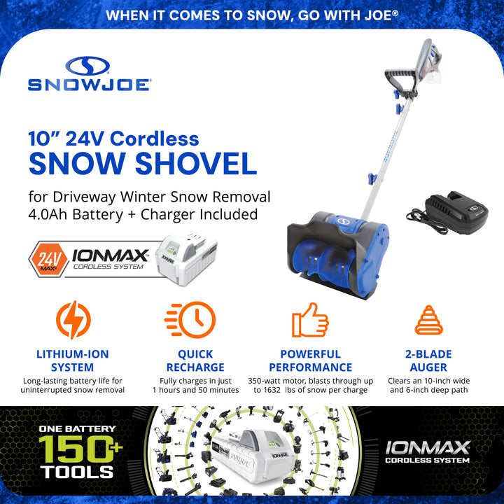 Snow Joe 24V Cordless Snow Shovel Kit for Driveway Winter Snow Removal, 24V-SS10