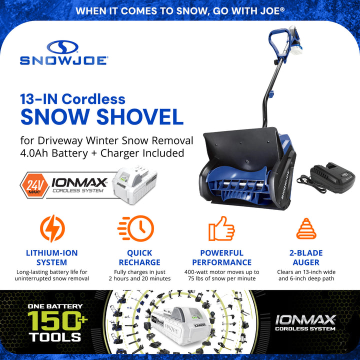 Snow Joe 24V Cordless Snow Shovel Kit for Driveway Winter Snow Removal, 24V-SS13