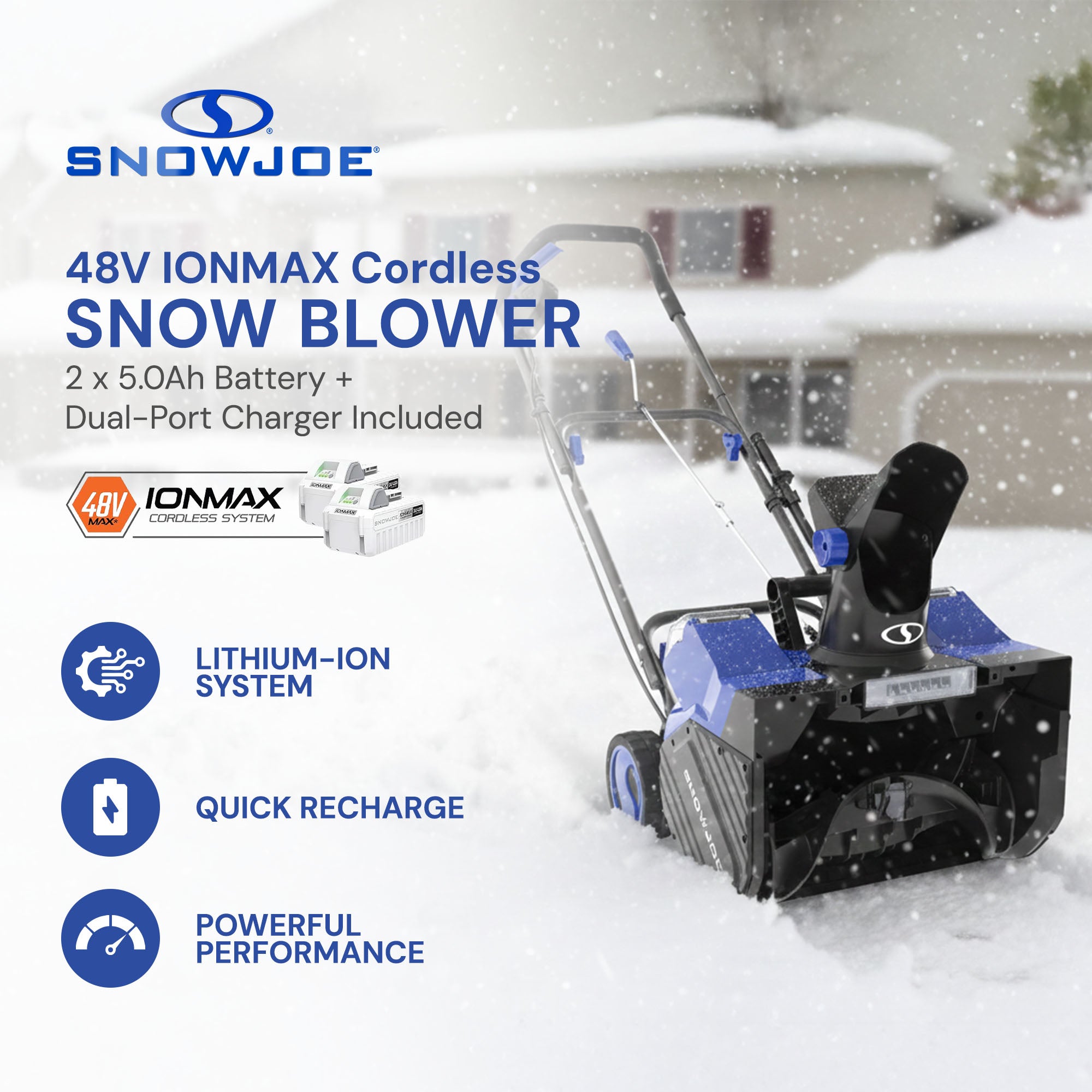 Snow Joe IONMAX 24V Cordless Snow Blower with Electric Engine, 24V-X2-SB18-XR