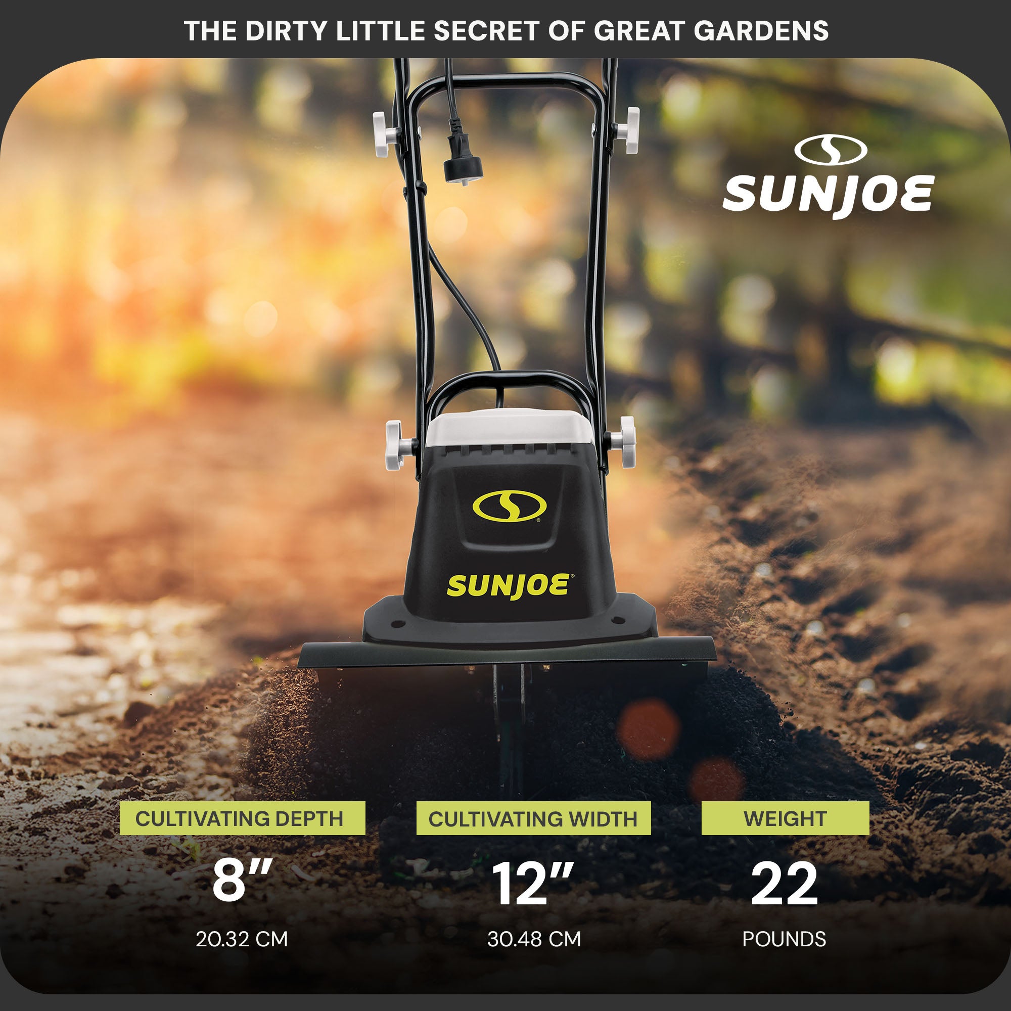 Sun Joe Electric Tiller/Cultivator, 3 Position Height Adjustment (Open Box)
