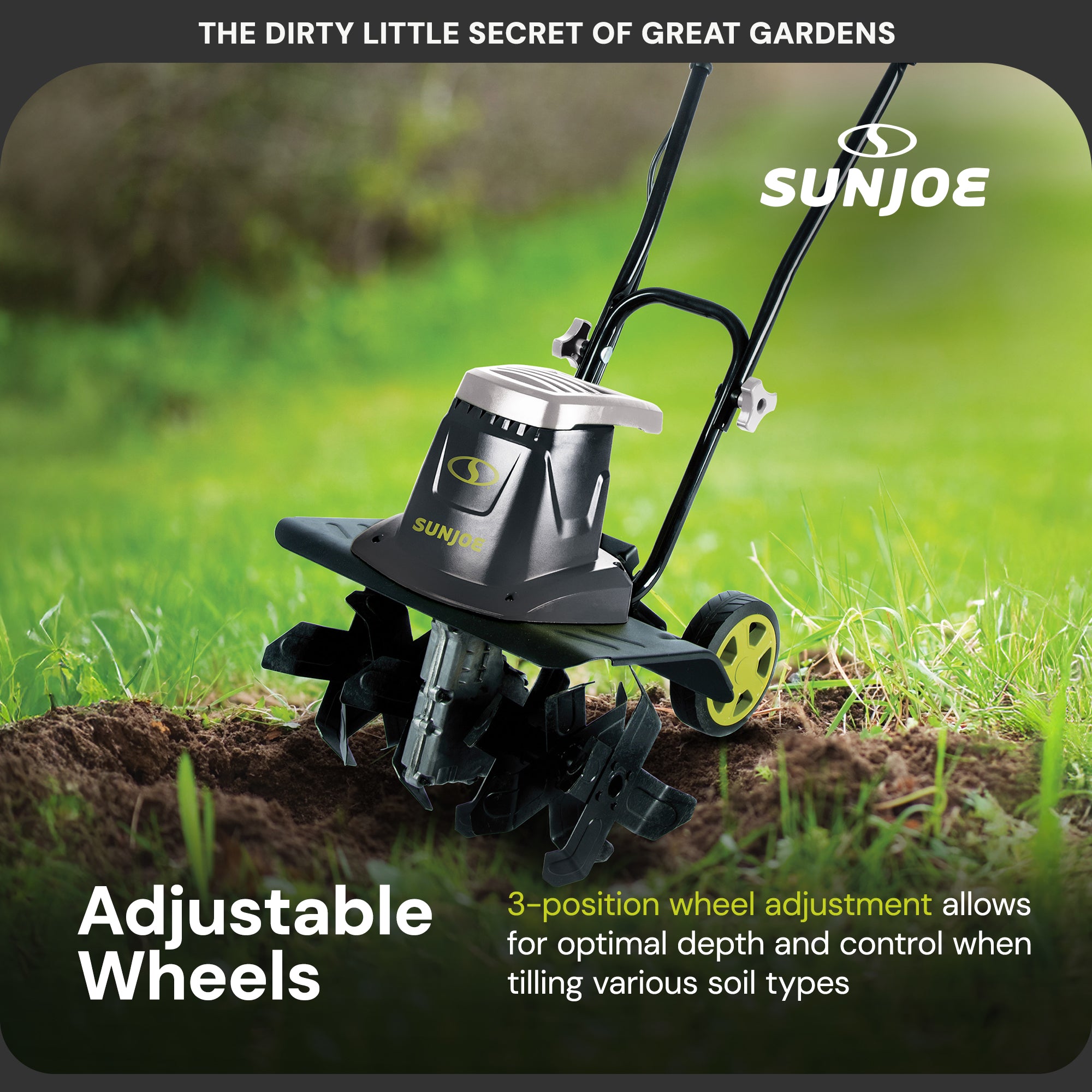 Sun Joe Electric Tiller/Cultivator, 3 Position Height Adjustment (Open Box)