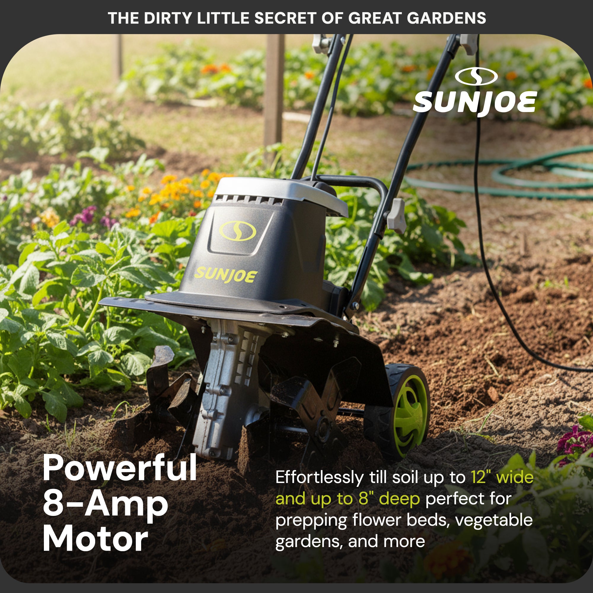 Sun Joe Electric Tiller/Cultivator, 3 Position Height Adjustment (Open Box)