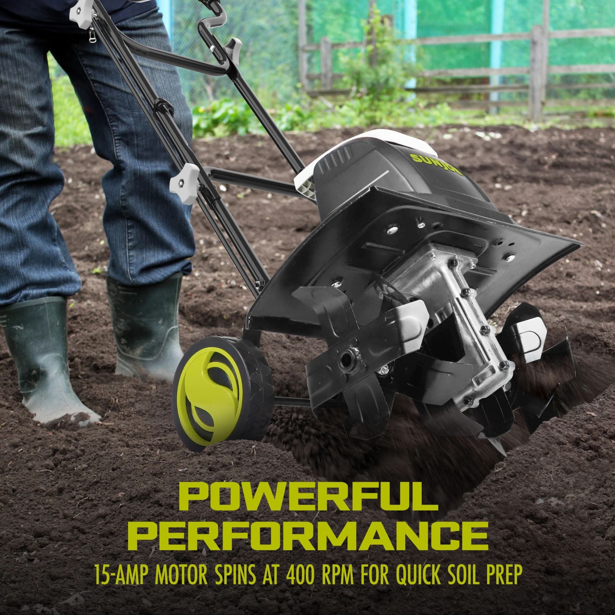Sun Joe Electric Garden Tiller Cultivator, Steel Tines, 15 Amp, 15.7" (Used)