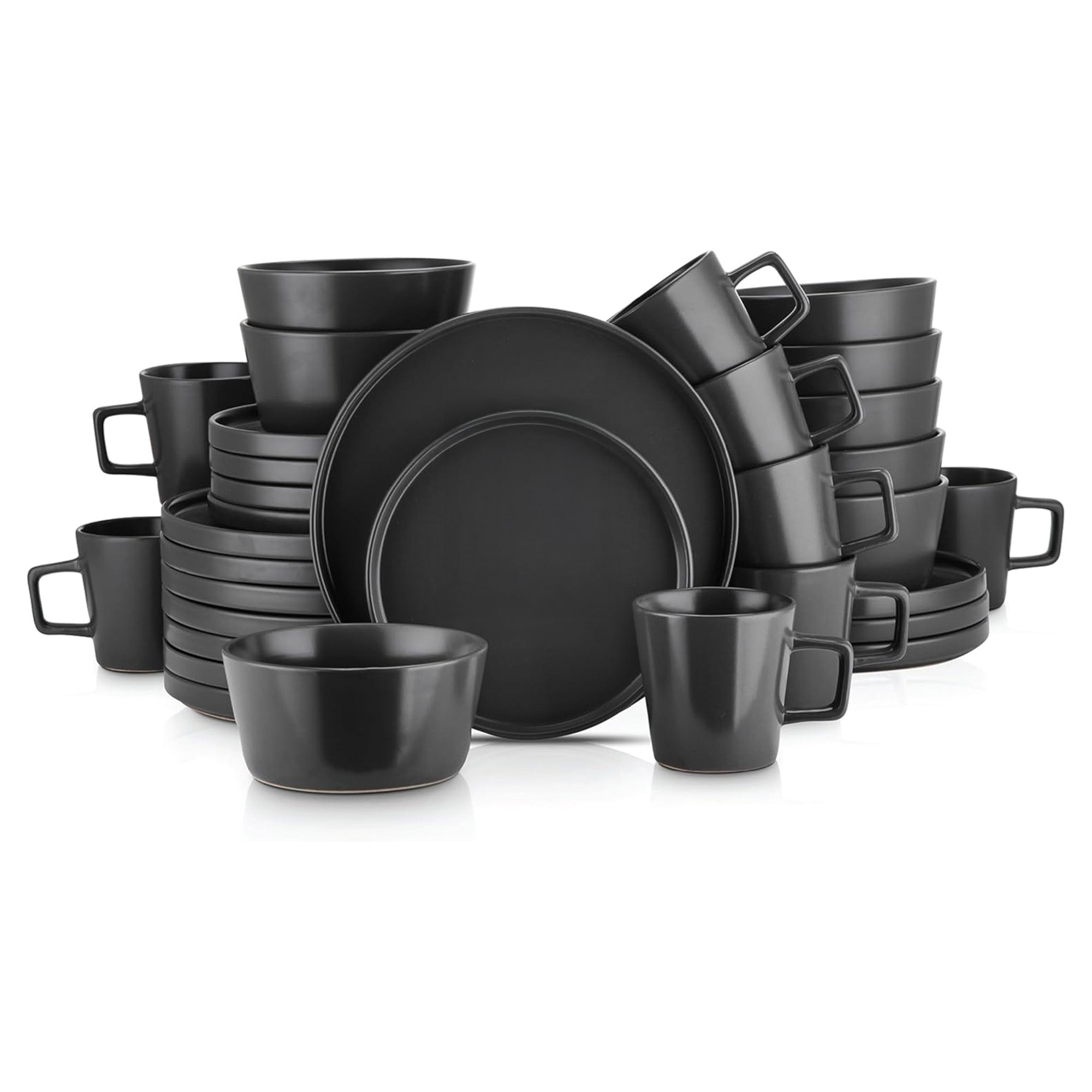 Stone Lain Celina Stoneware 32 Piece Dinnerware Set, Service for 8, Black Matte - VMInnovations