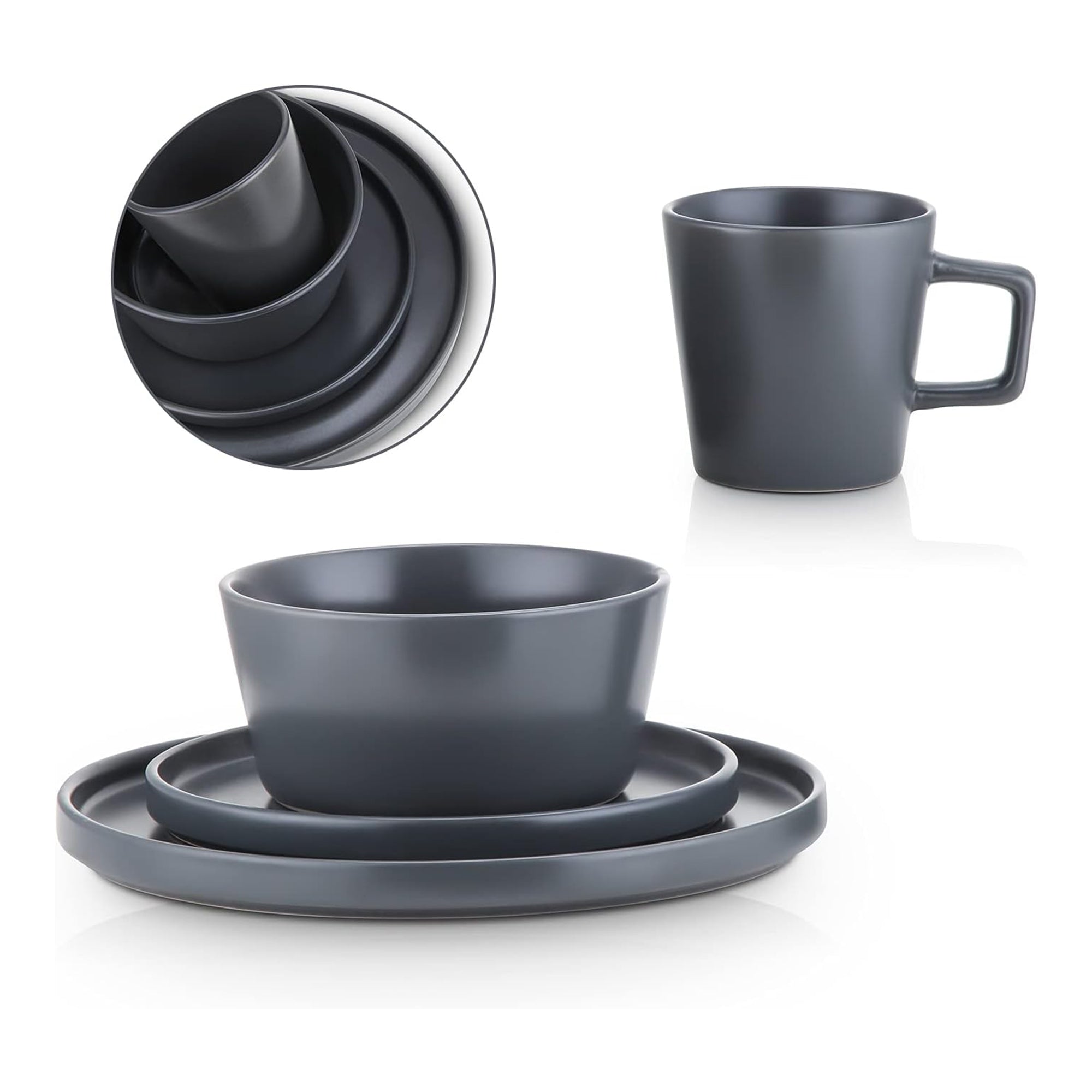 Stone Lain Celina Stoneware 32 Piece Dinnerware Set, Service for 8, Gray Matte - VMInnovations