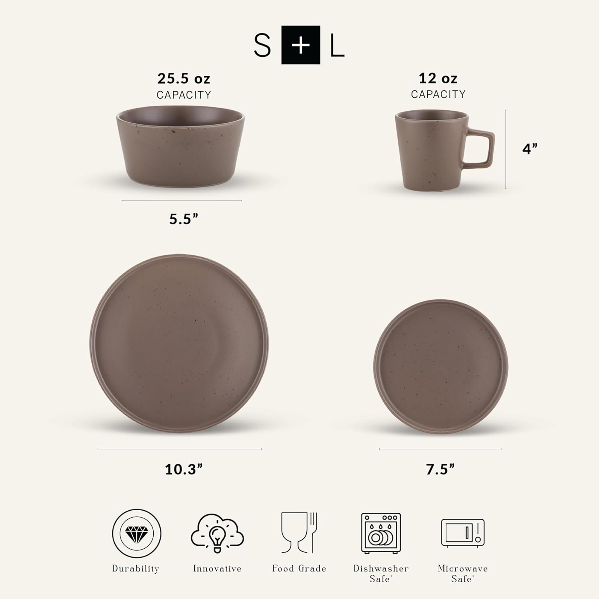 Stone Lain Celina Stoneware 16 Piece Dinnerware Set, Service for 4, Brown Matte - VMInnovations