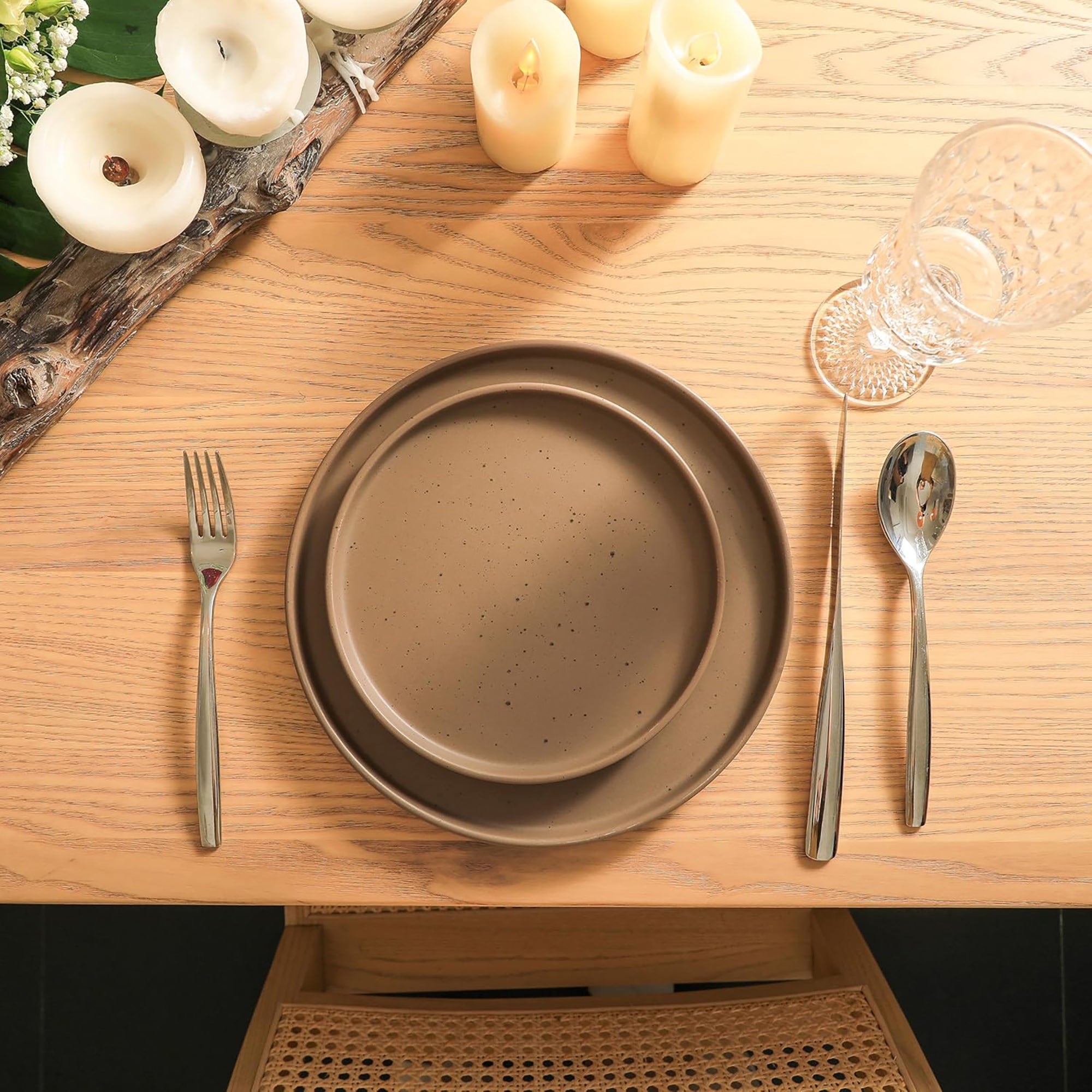 Stone Lain Celina Stoneware 16 Piece Dinnerware Set, Service for 4, Brown Matte - VMInnovations