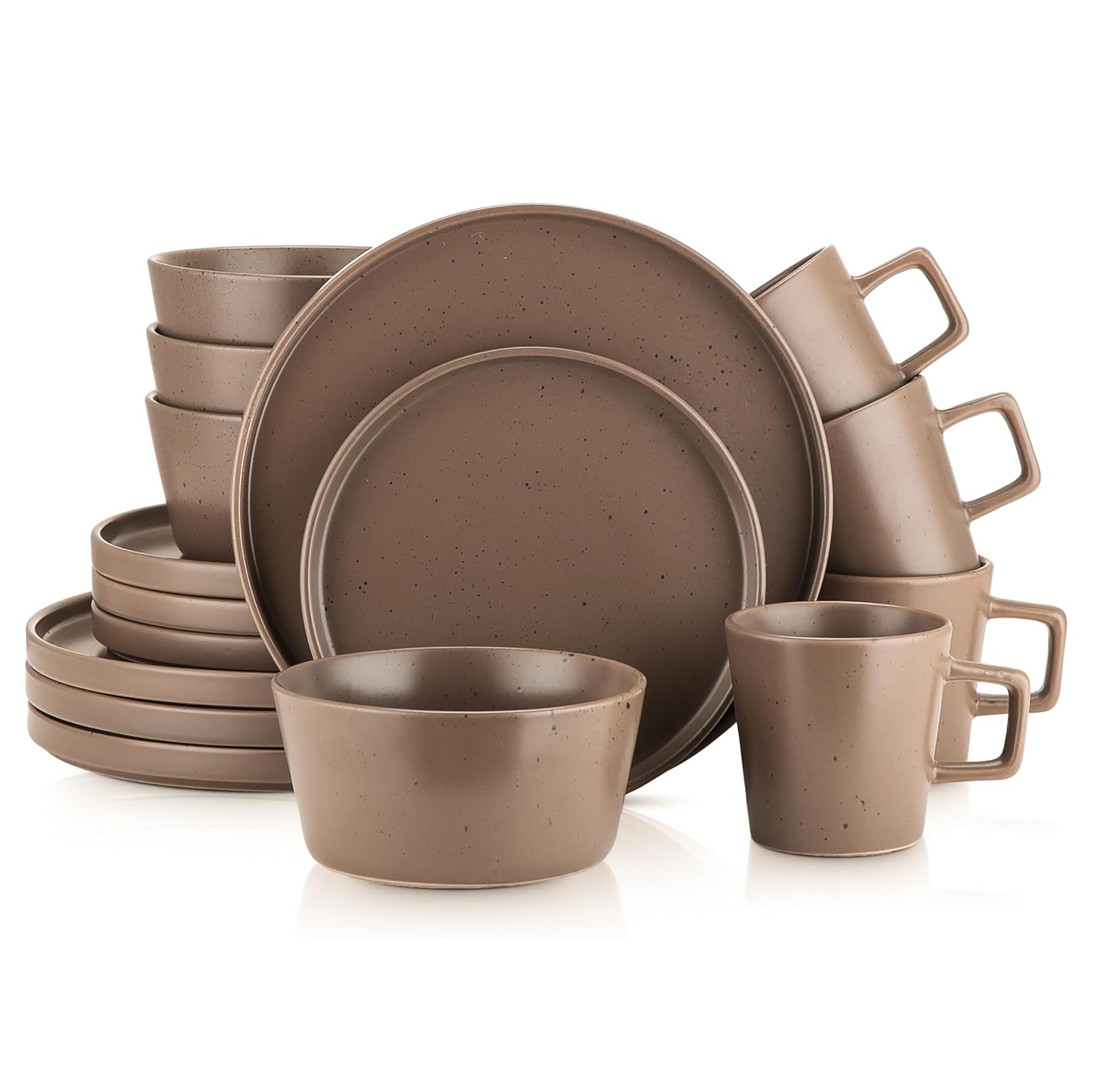 Stone Lain Celina Stoneware 16 Piece Dinnerware Set, Service for 4, Brown Matte - VMInnovations