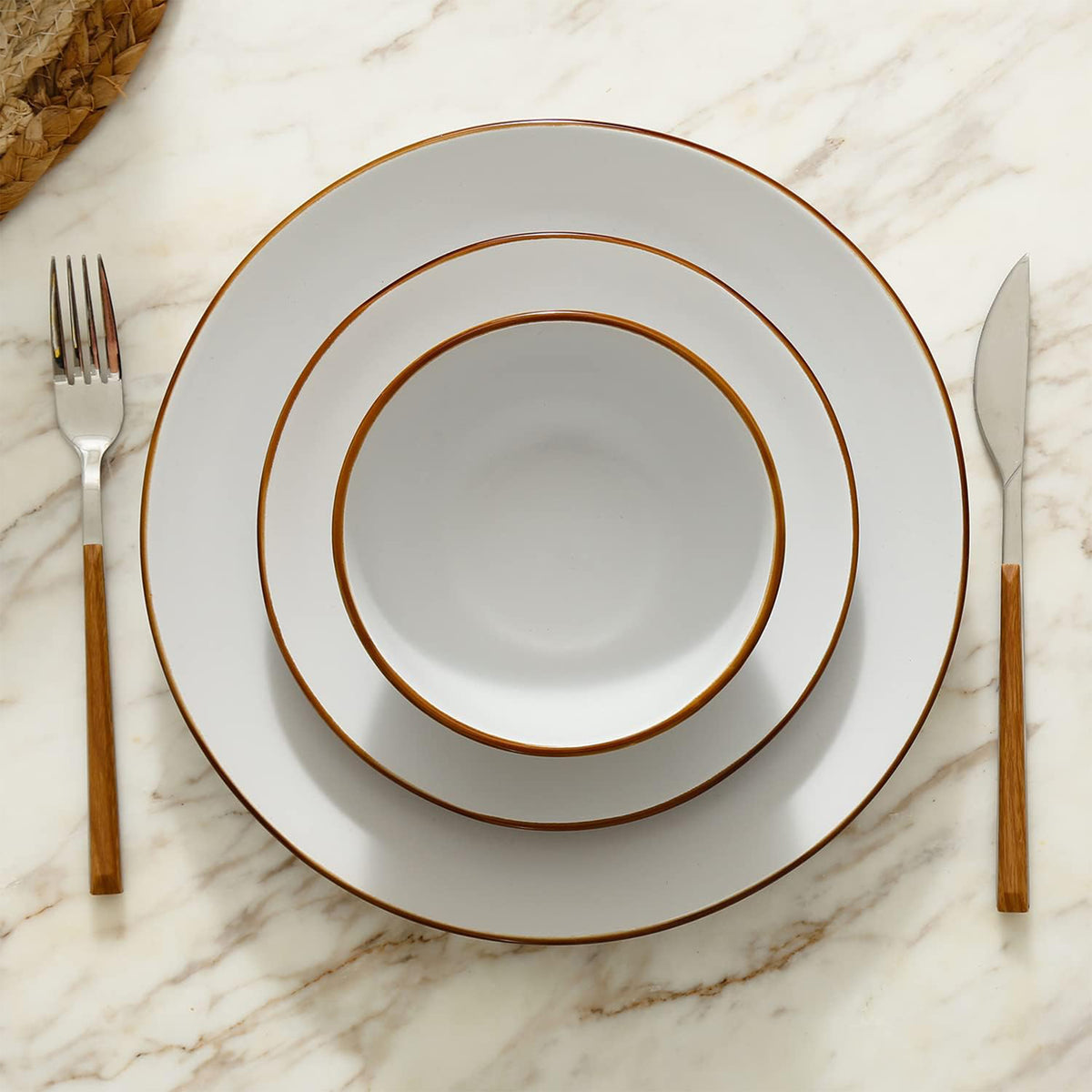 Stone Lain Brasa Modern Stoneware 32 Piece Dinnerware Set, Service for 8, White - VMInnovations