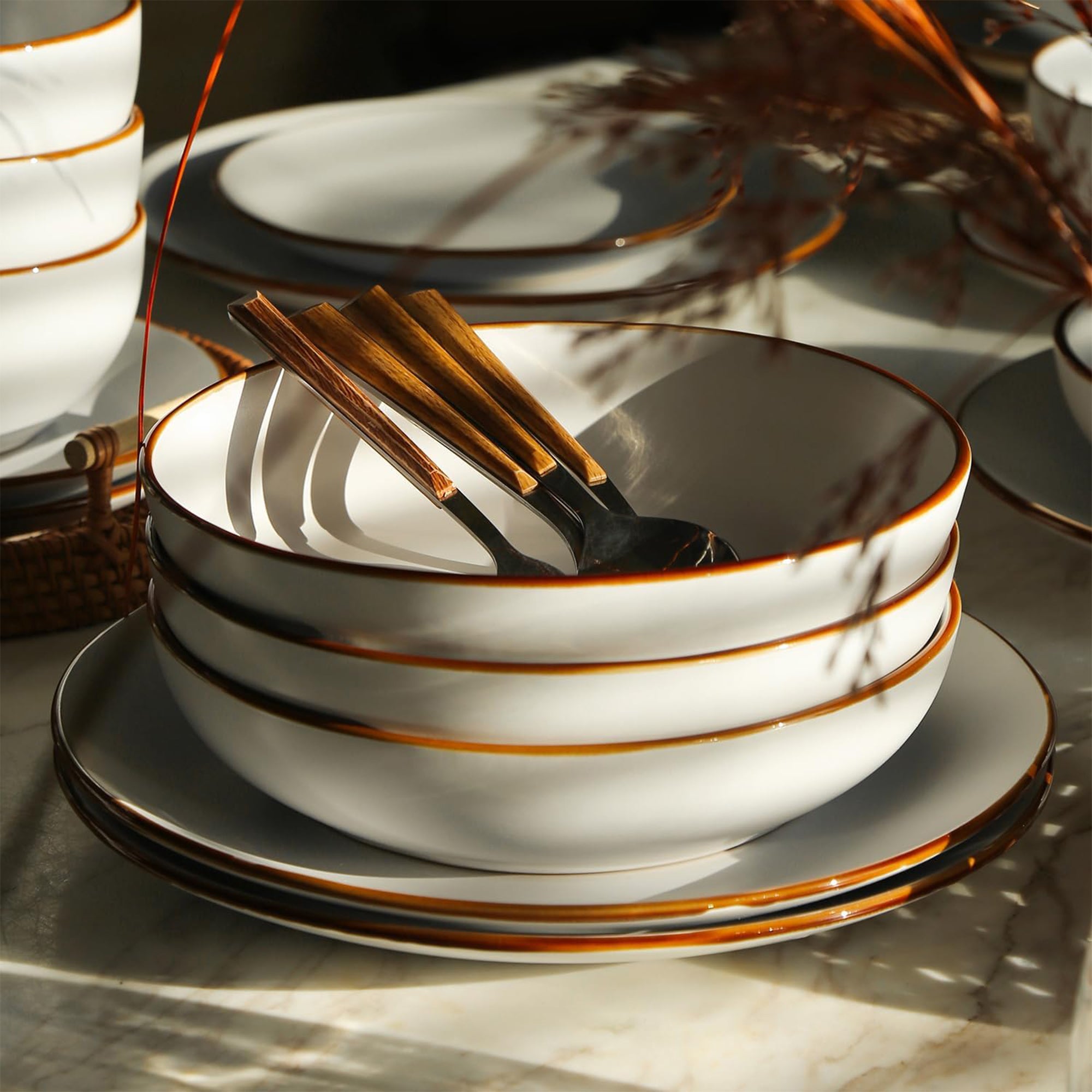 Stone Lain Brasa Modern Stoneware 32 Piece Dinnerware Set, Service for 8, White - VMInnovations