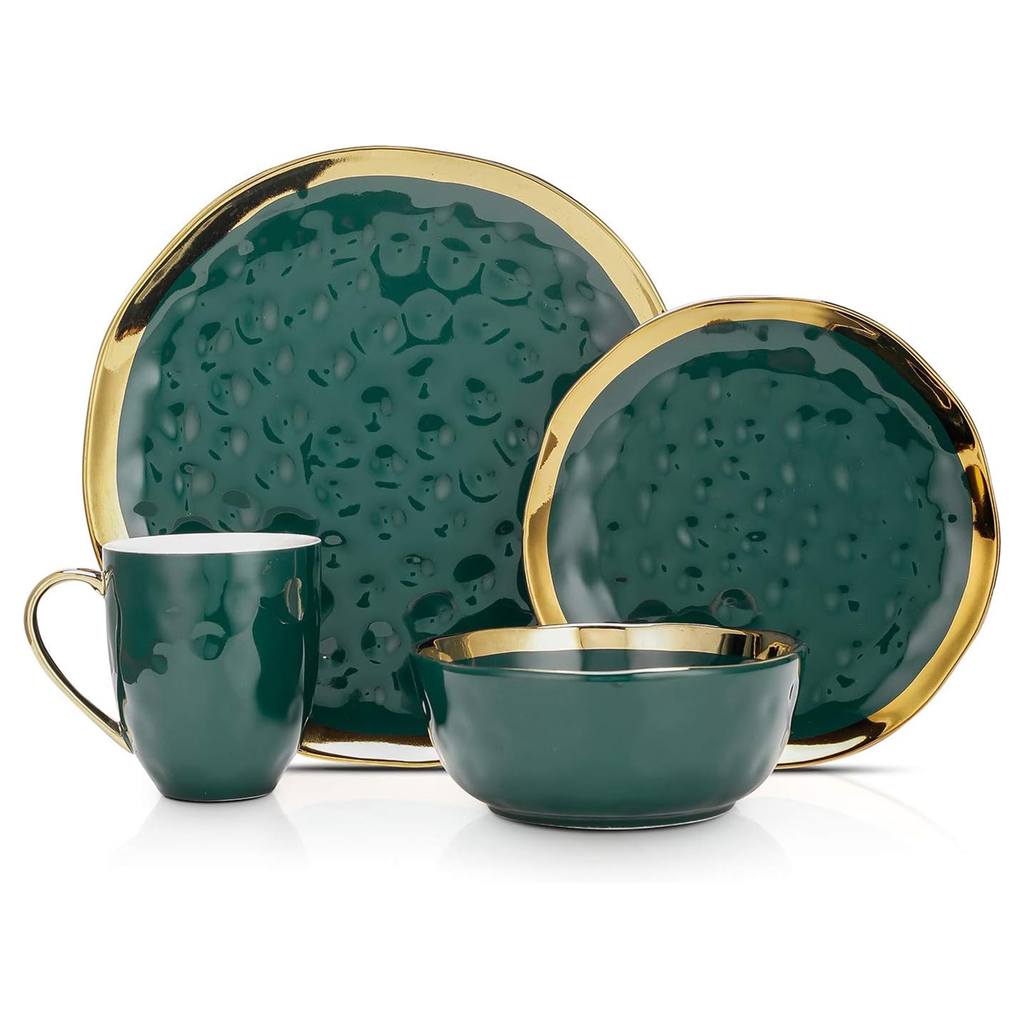 Stone Lain Florian Porcelain 16 Piece Dinnerware Set, Service for 4, Green - VMInnovations
