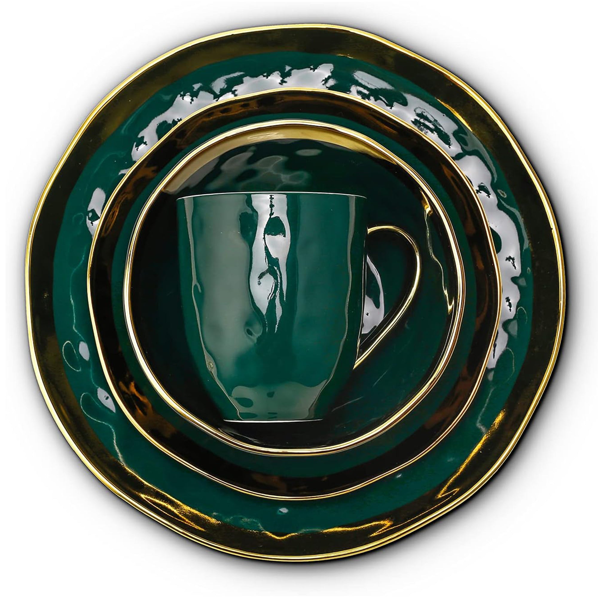 Stone Lain Florian Porcelain 16 Piece Dinnerware Set, Service for 4, Green - VMInnovations