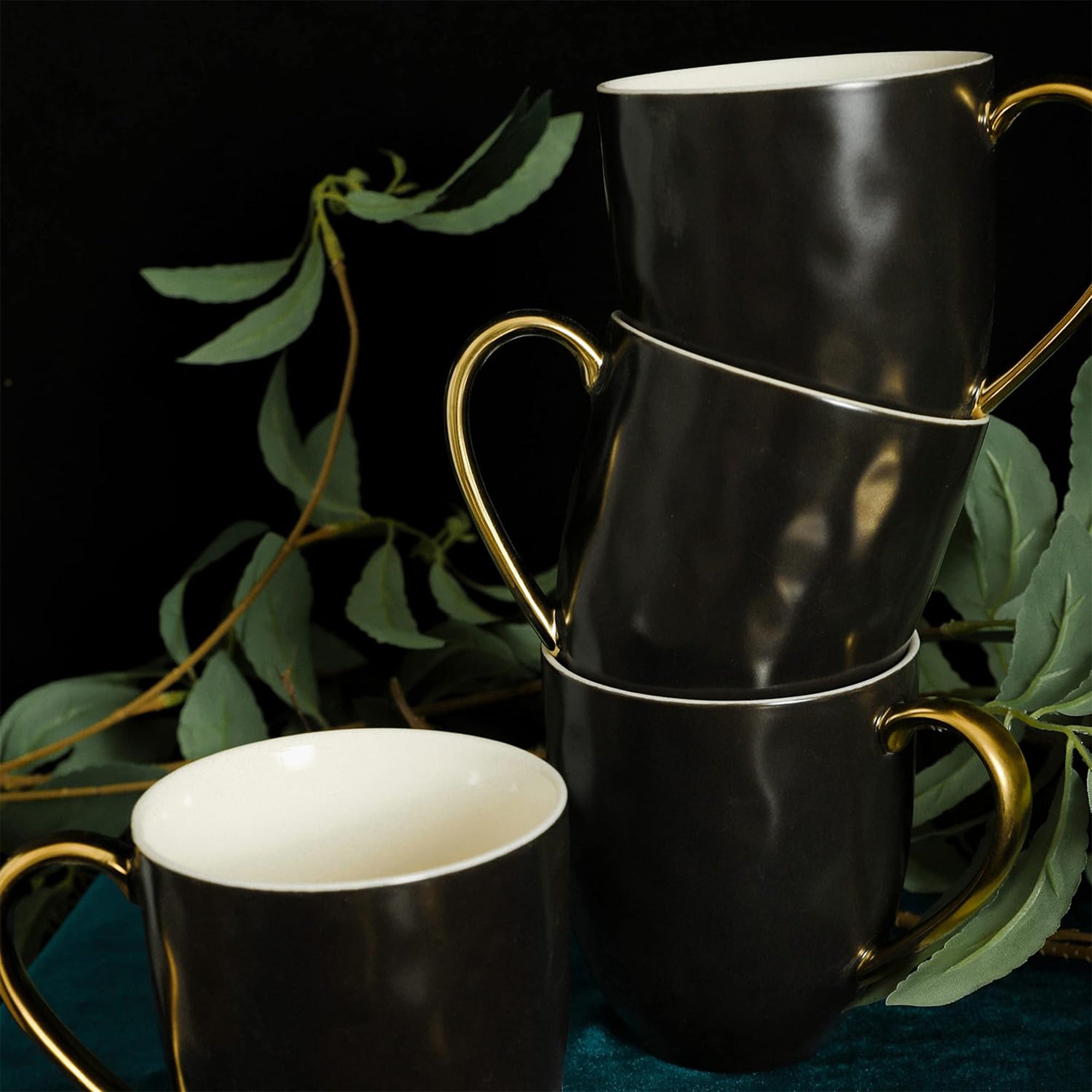 Stone Lain Florian Porcelain 16 Piece Dinnerware Set, Service for 4, Black - VMInnovations
