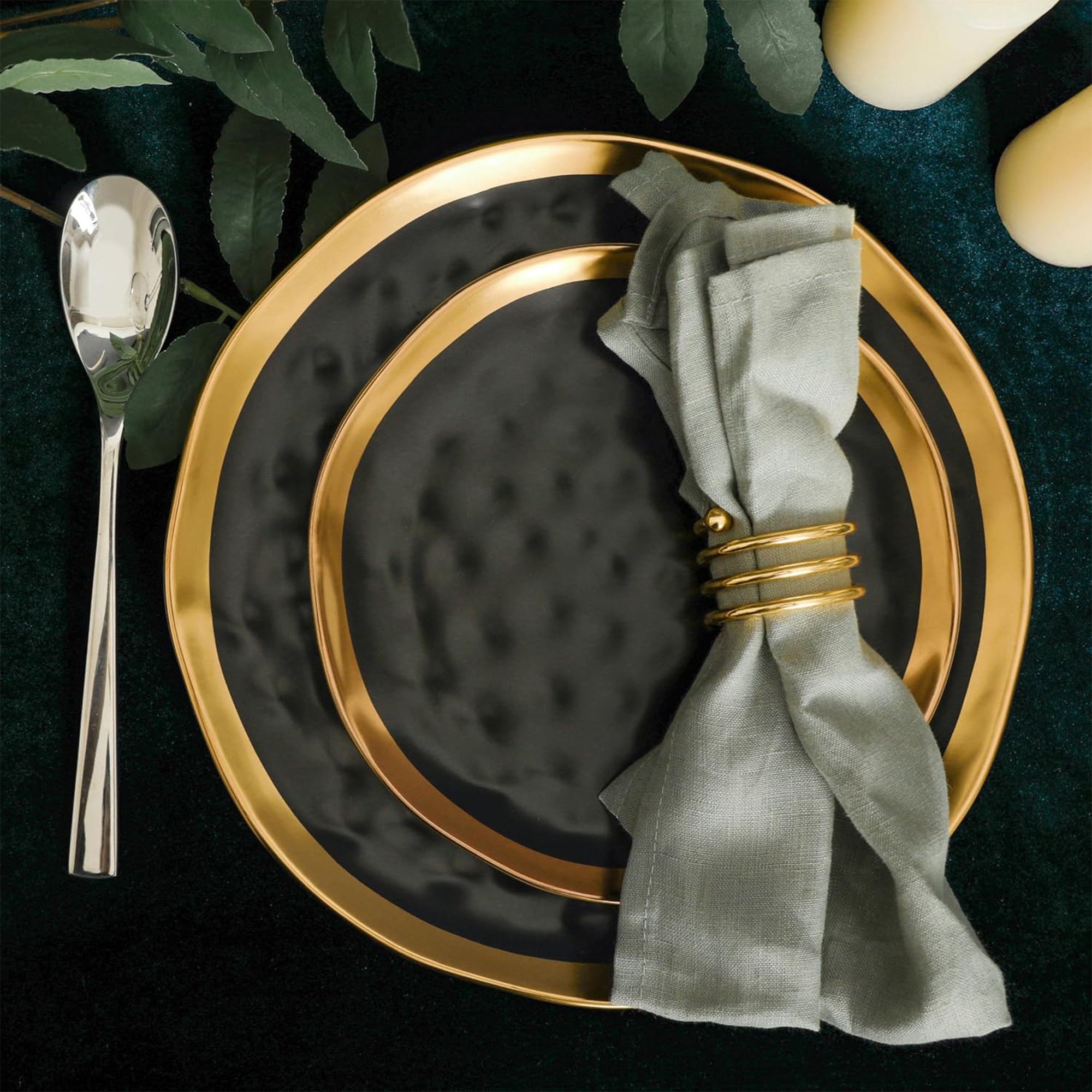 Stone Lain Florian Porcelain 16 Piece Dinnerware Set, Service for 4, Black - VMInnovations