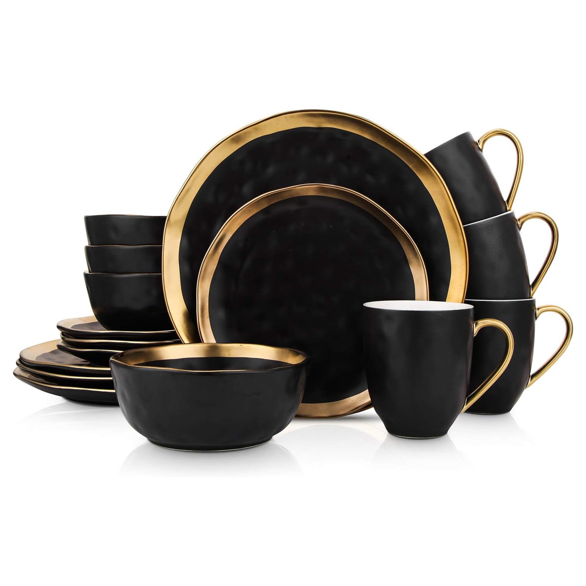 Stone Lain Florian Porcelain 16 Piece Dinnerware Set, Service for 4, Black - VMInnovations