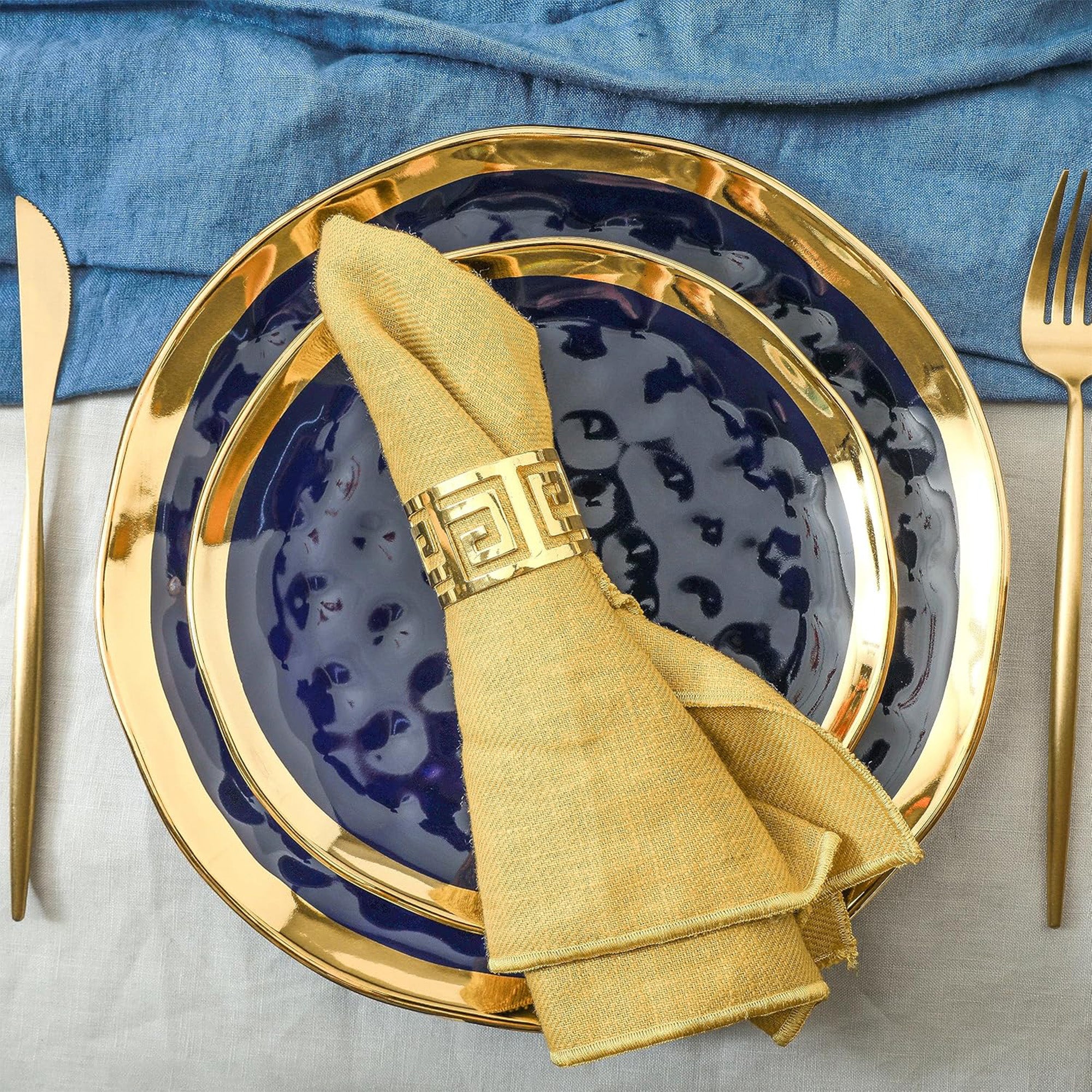 Stone Lain Florian Porcelain 16 Piece Dinnerware Set, Service for 4, Navy Blue - VMInnovations