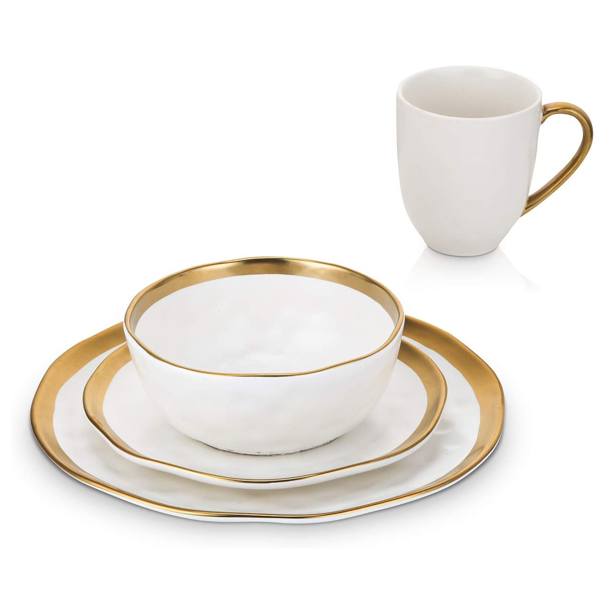 Stone Lain Florian Porcelain 16 Piece Dinnerware Set, Service for 4, White - VMInnovations