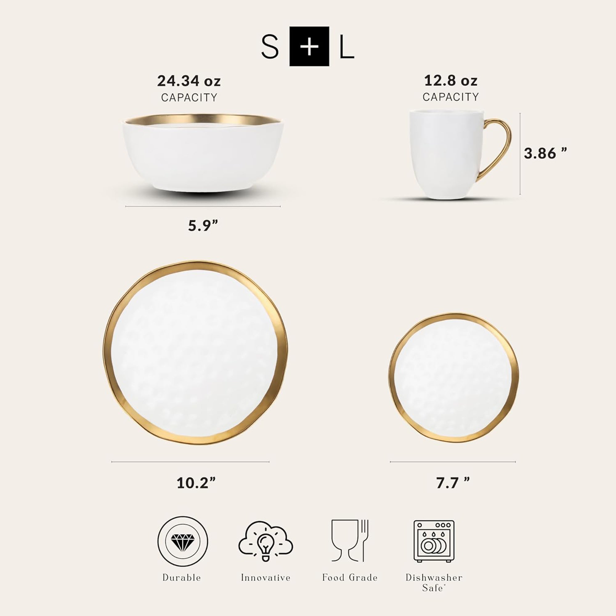 Stone Lain Florian Porcelain 16 Piece Dinnerware Set, Service for 4, White - VMInnovations