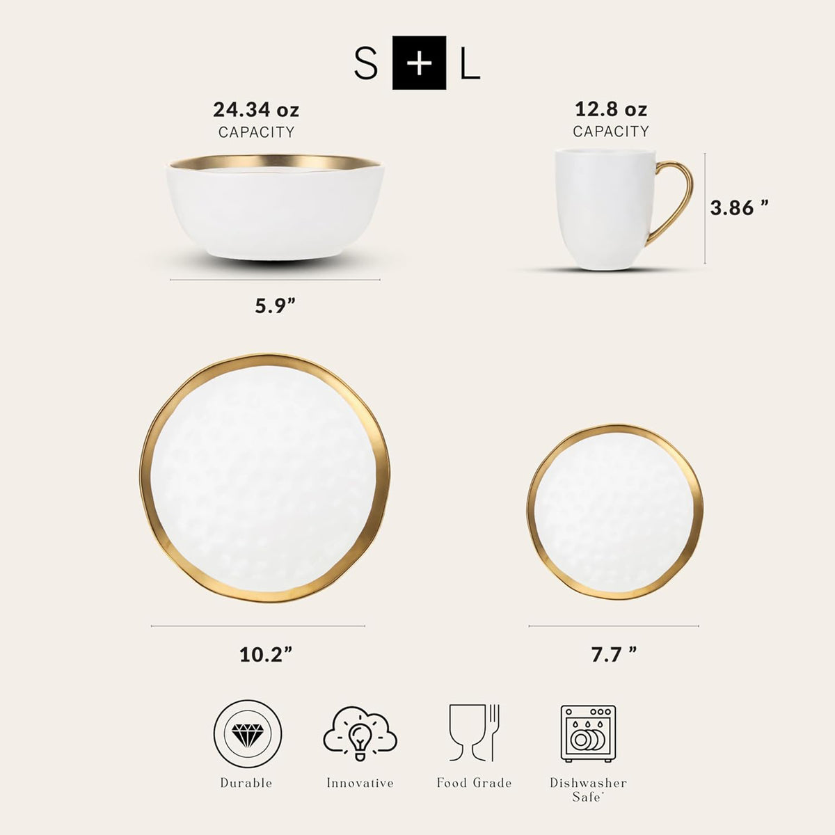 Stone Lain Porcelain 16pc Dinnerware Set, Service for 4, White (Open Box) - VMInnovations
