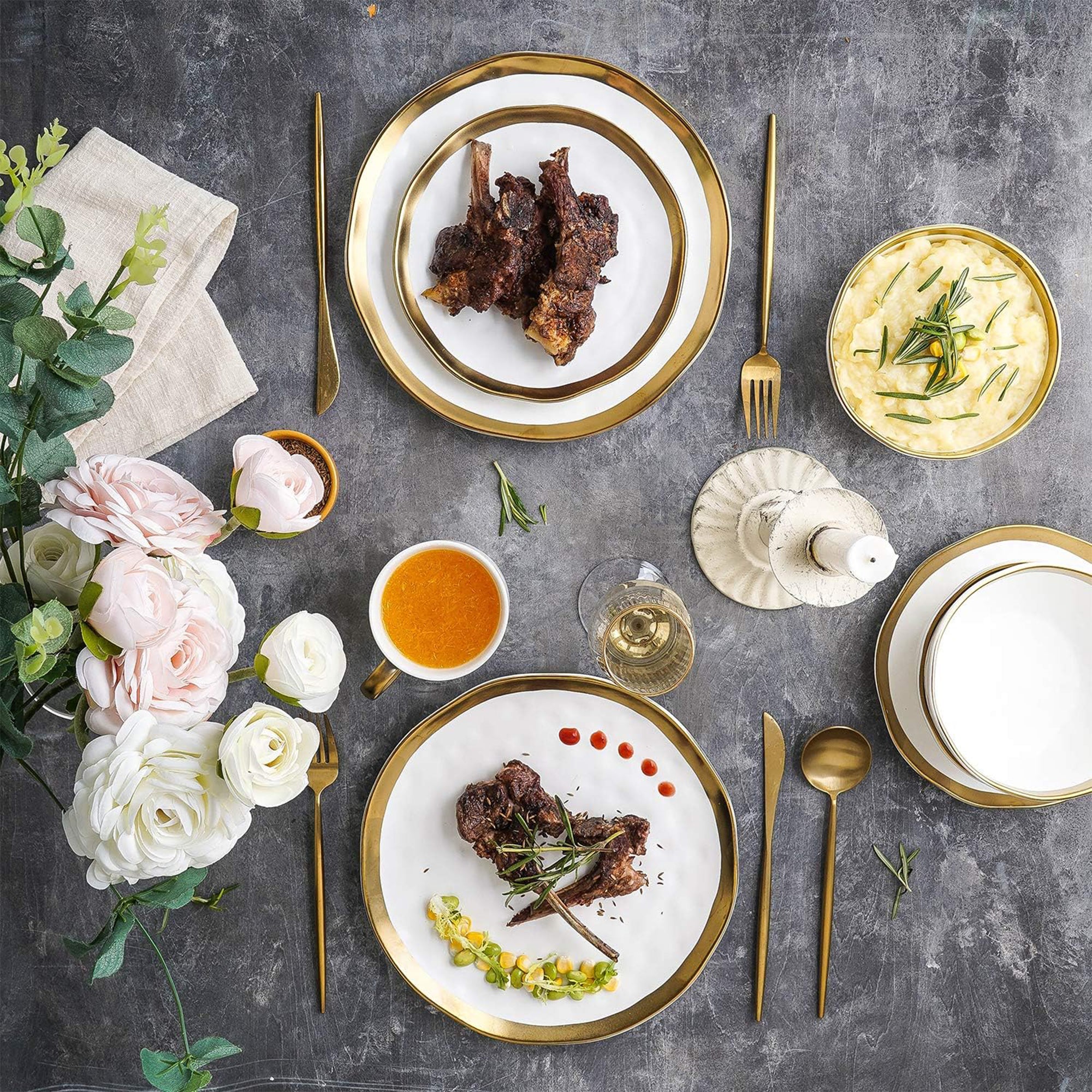 Stone Lain Florian Porcelain 16 Piece Dinnerware Set, Service for 4, White - VMInnovations