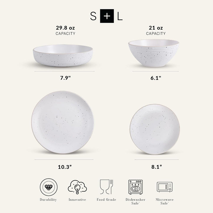 Stone Lain Lauren Stoneware 16 Piece Dinnerware Set, Service for 4, Off White - VMInnovations