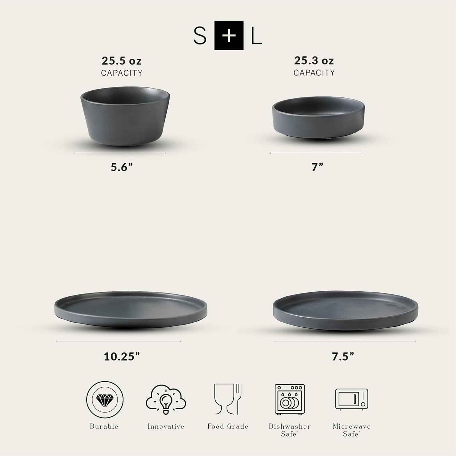 Stone Lain Celina Stoneware 16 Piece Dinnerware Set, Service for 4, Gray Matte - VMInnovations